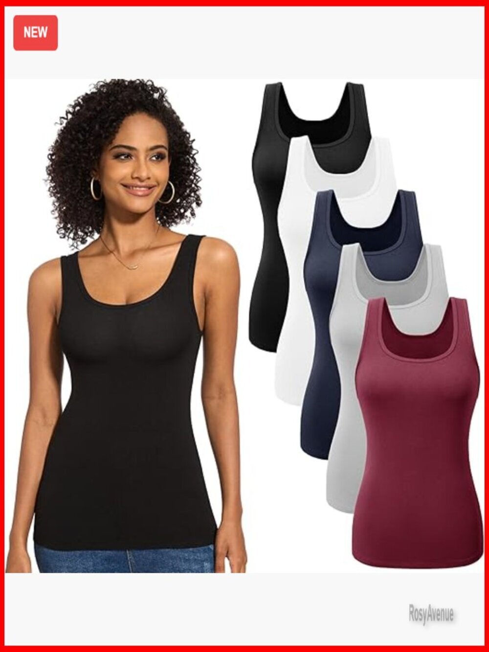 5 Pack Ribbed Tank Tops Slim Fit Scoop Neck Layering Essential